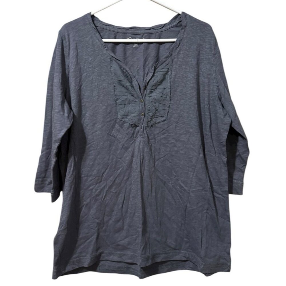 Eddie Bauer Women Size 2XL‎ Outdoor Tunic Shirt Ruffle 3/4 Sleeve Lightweight
